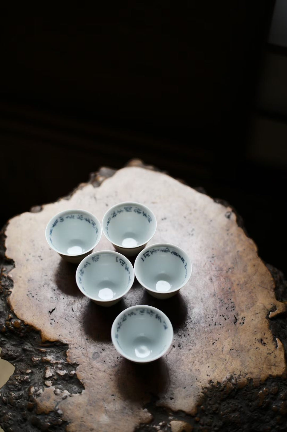 "Cabin in the Forest" Calligraphy Qinghua Teacups
