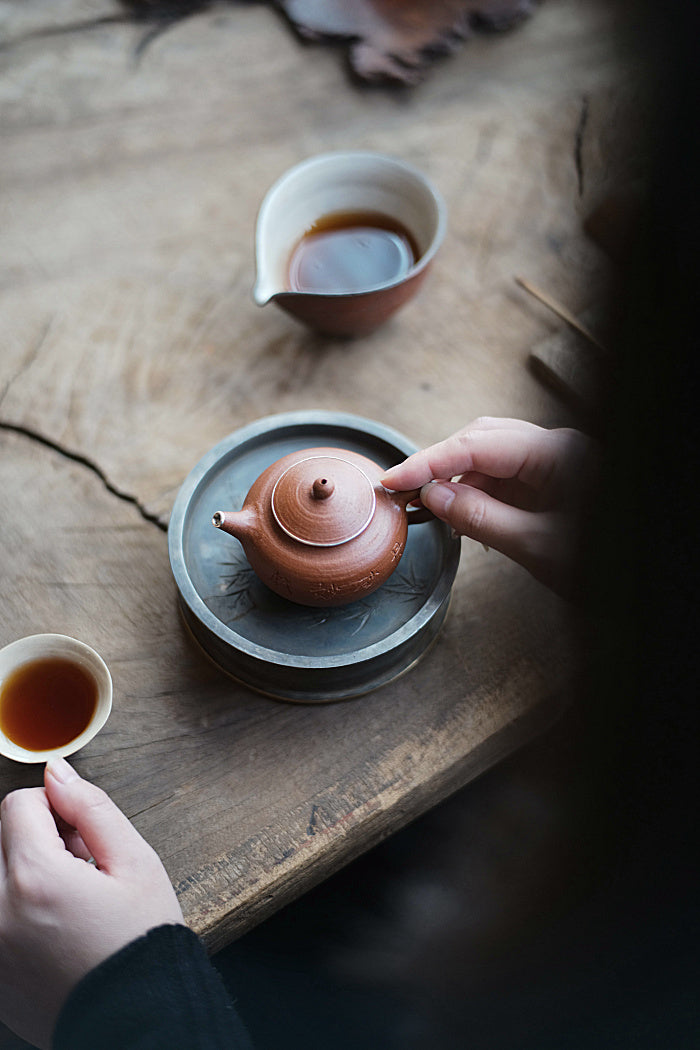 Zisha Teapot with Silver Rim by Cheng Wei