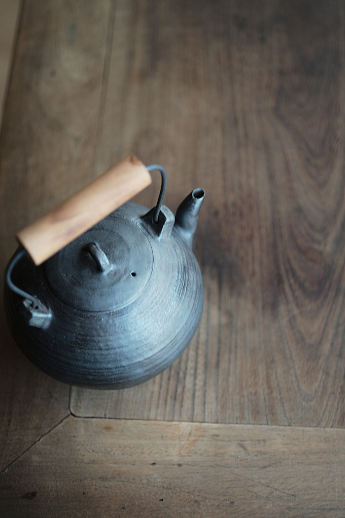 Wood-Handled Ceramic Kettle With Metal Glaze - Series 2