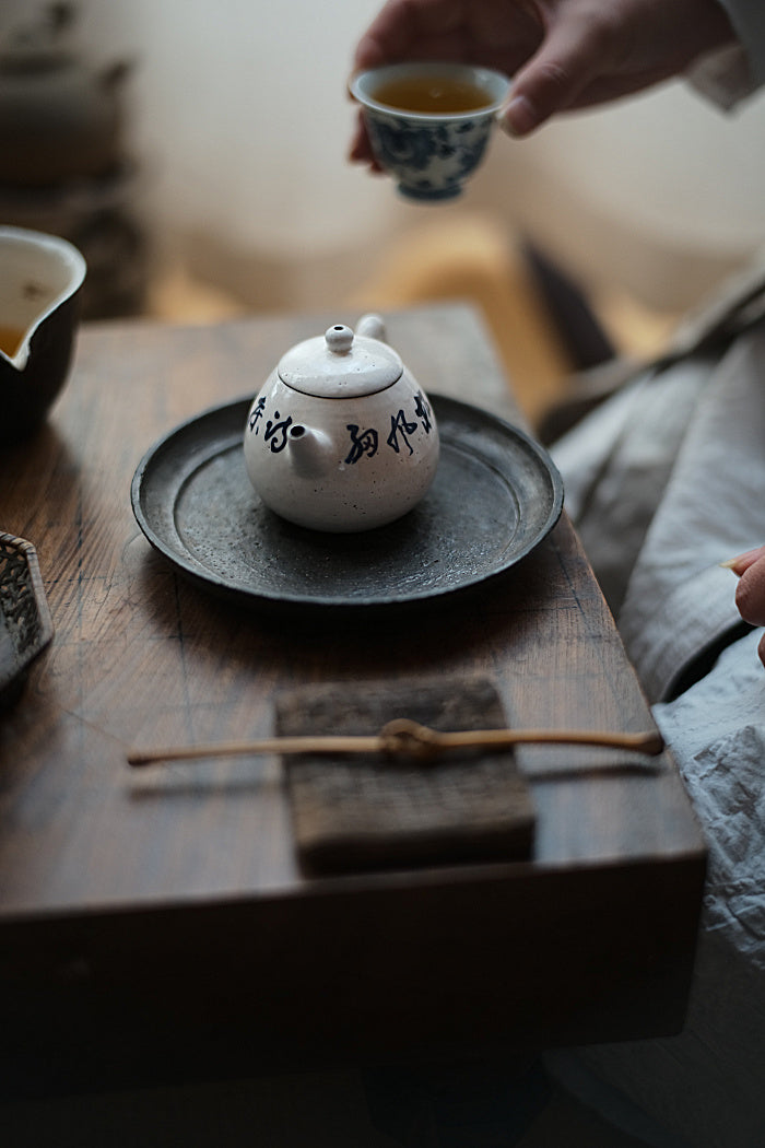 Hand-Painted Calligraphy, Powder-Glazed Teapots