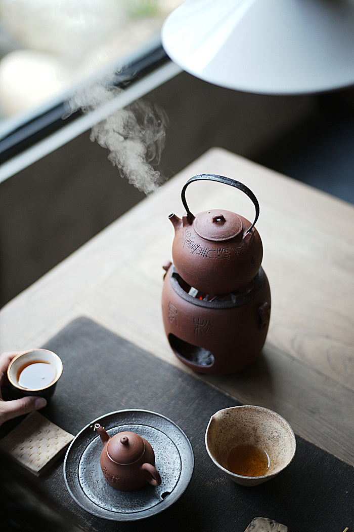 Hui Shan Red Powder Glaze Shuang Er (Double Ear) Fenglu Tea Stove