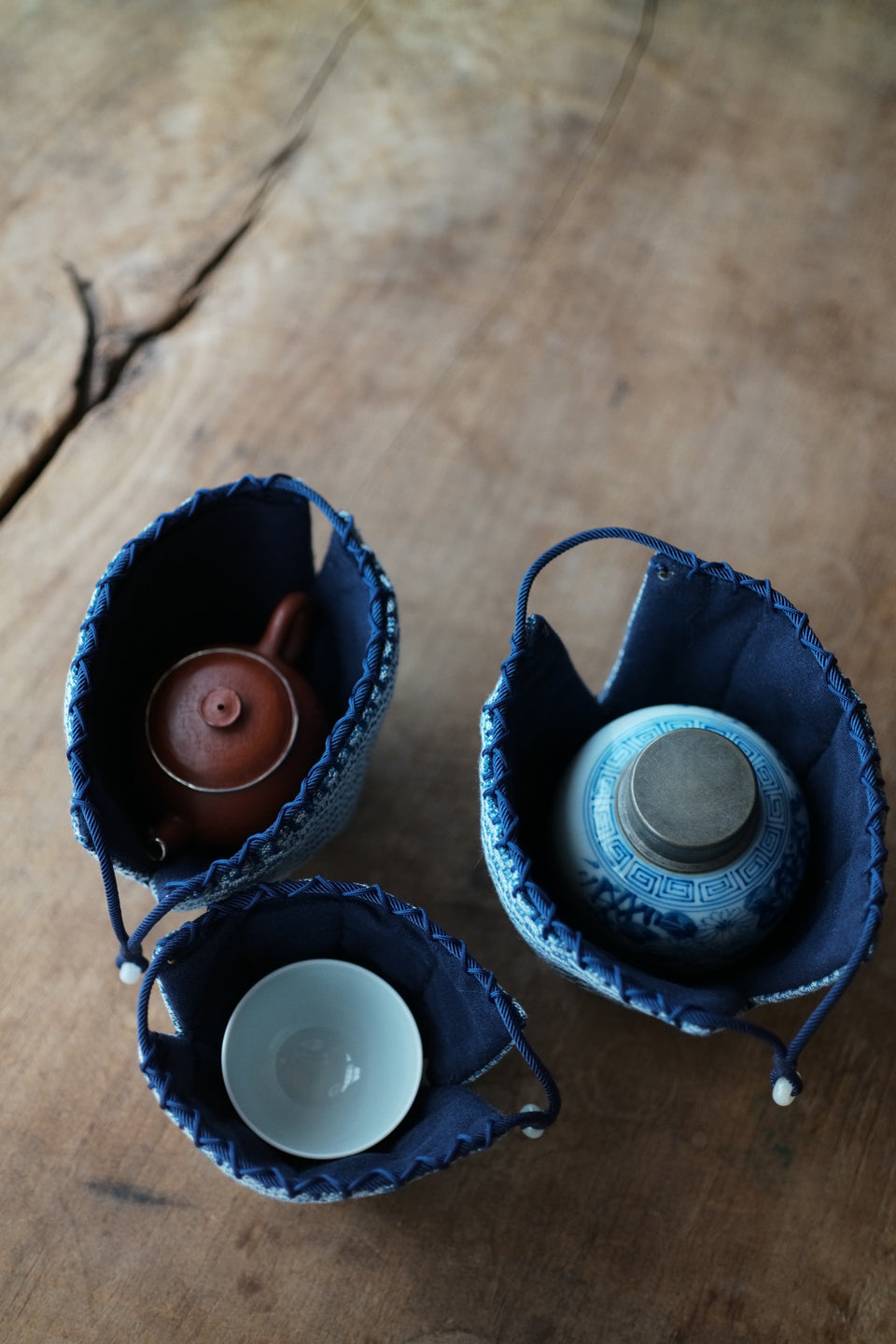 Hand-Woven Tea Set Bags - Blue