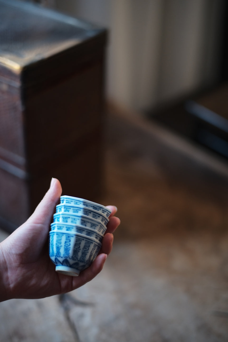 Qinghua Baishou (long-life) Octagon tea cup