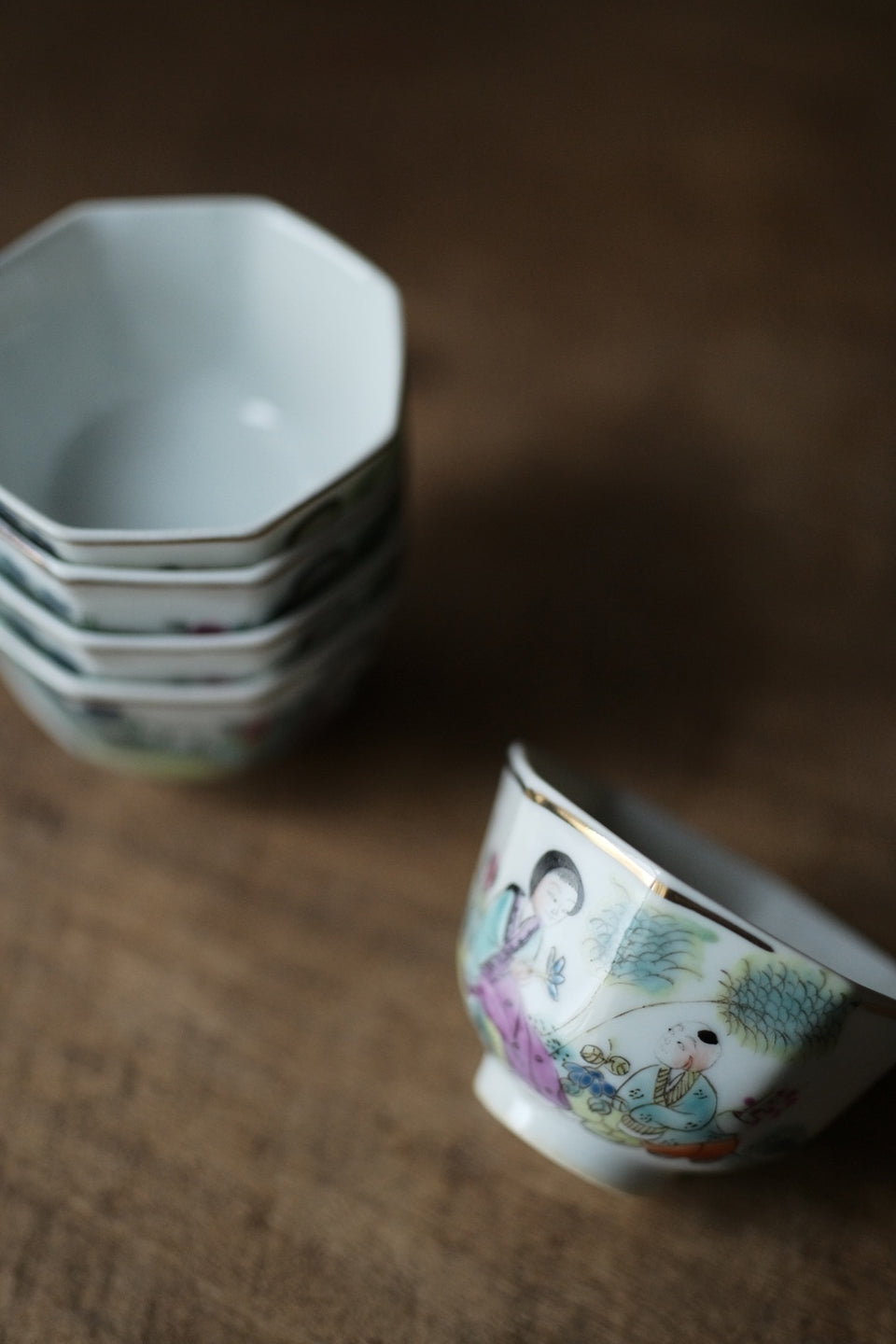 Octagon Teacup with Painted Figures