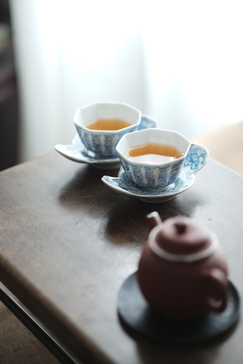 Qinghua Baishou (long-life) Octagon tea cup