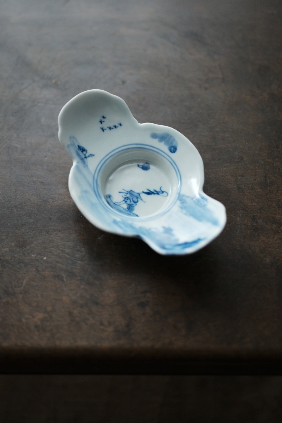 Fishing Man Qinghua Hand-made & Painted Teacup Saucers