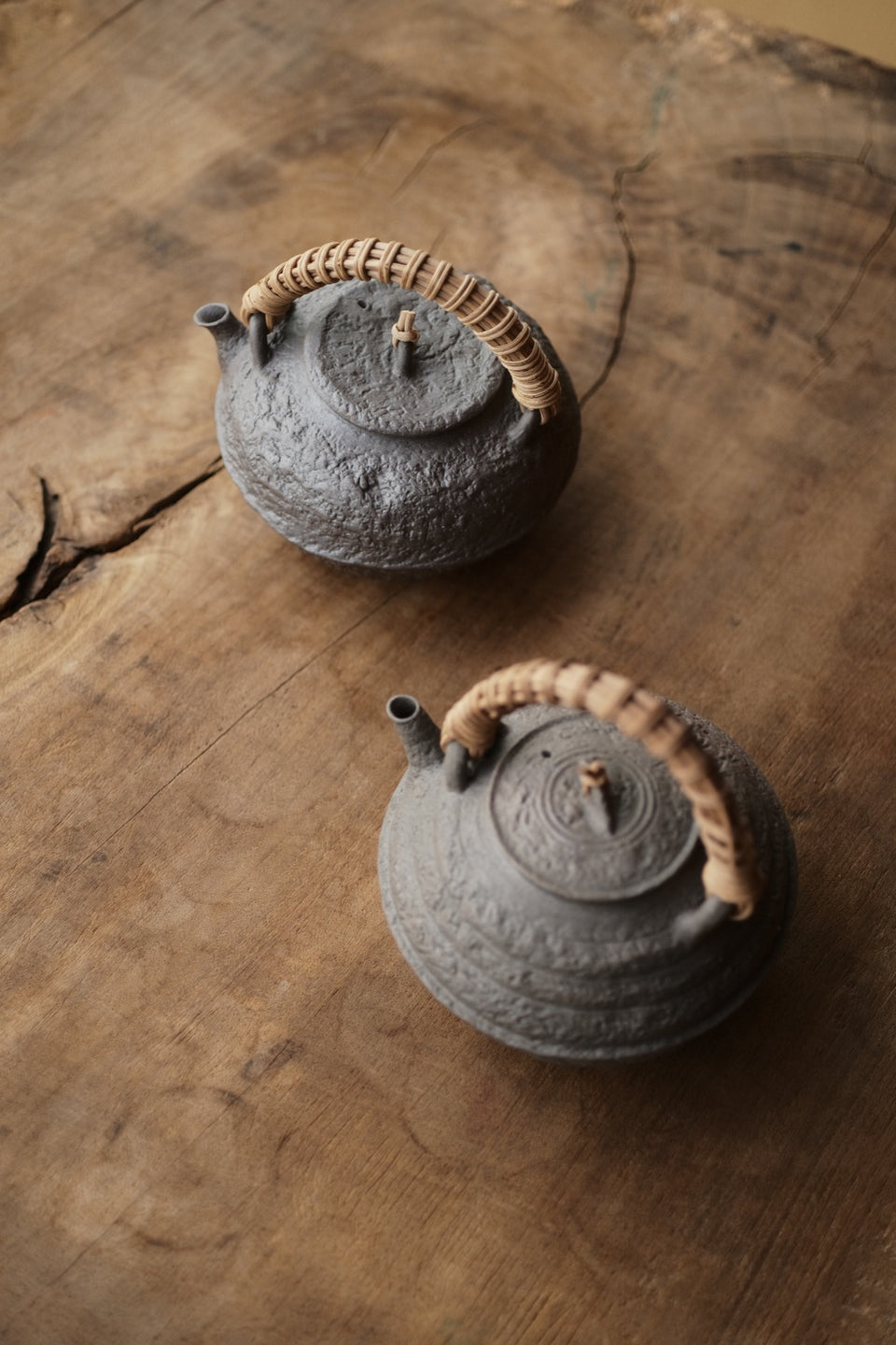 Raw Clay Textured Tea Kettle with Bamboo Handle