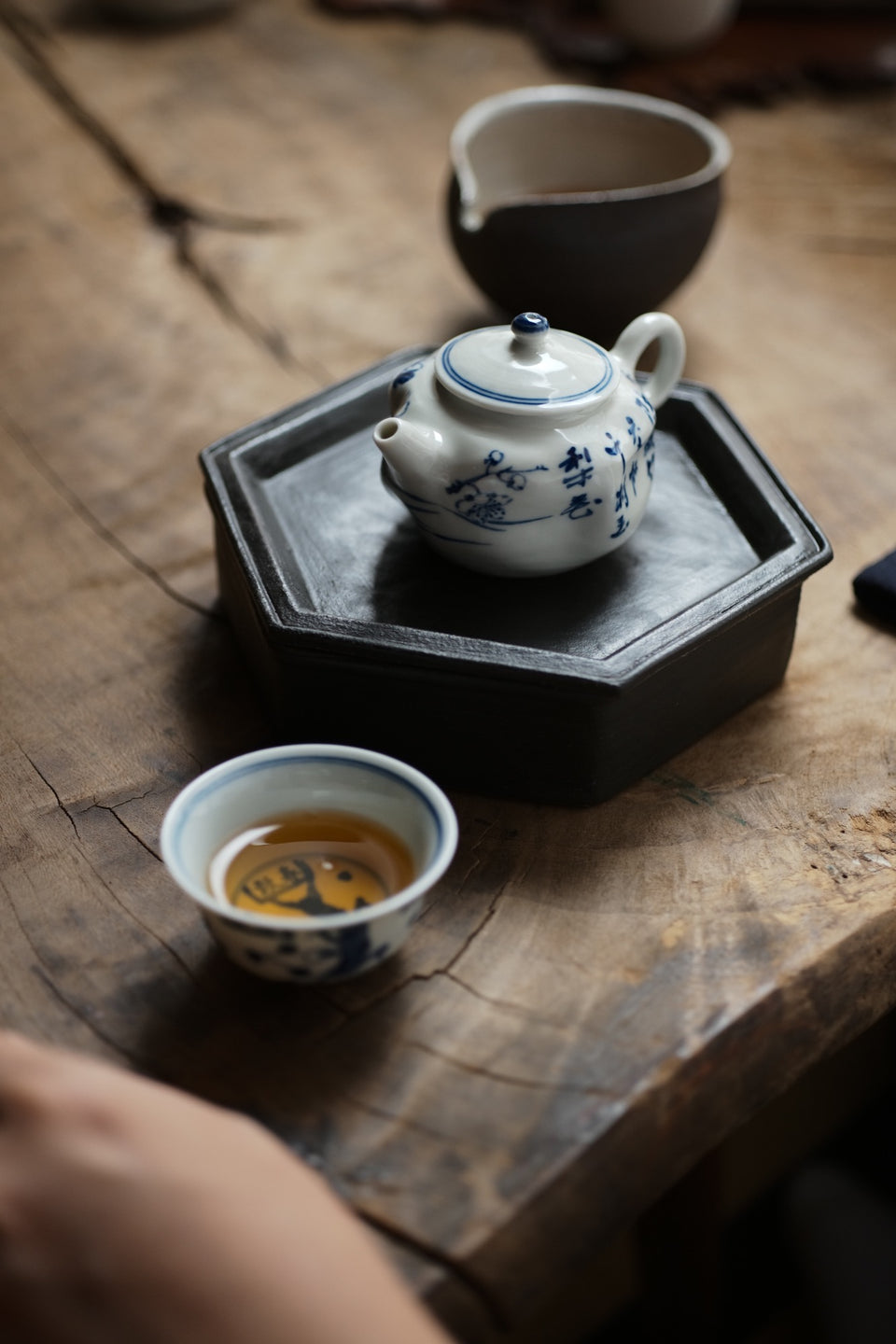 Wabi-Sabi Four Flowers Qinghua Blue and White teapot